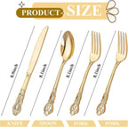 200PCS Gold Plastic Silverware - Heavy Duty Elegant Disposable Utensils - Gold Plastic Cutlery Set Includes 100Forks, 50Spoons, 50Knives for Dinner, Parties, Weddings