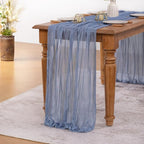 MLMW 4 Pack Dusty Blue Table Runner Cheesecloth Gender Reveal Boho Gauze Rustic Cheese Cloth Table Runner 160 inch Sheer 13.3ft for Wedding Party Baby Bridal Shower Birthday