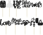 Ephlyn 30Pcs Bride to be Cupcake Toppers Glitter Wedding Cake Topper Decorations I Do Love Heart Ring Cupcake Picks for Bridal Shower Wedding Engagement Party Supplies Black