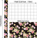 Ulmasinn Floral Wrapping Paper Roll - 17 Inches x 33 Feet - Vintage Romantic Pink Rose Flower Gift Wrap with Cut Lines for Wedding, Birthday, Bridal Shower, Mother’s Day