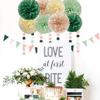 Olive-Sage Green Champagne-Gold Party Decorations - 23pcs Rustic Wedding Tissue Pom Poms Streamers, Boho Bachelorette Neutral Baby Shower Birthday Bridal Decor Ouruola