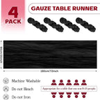 Aktor 4 Pack Black Table Runner Boho Cheesecloth Table Runner Semi Sheer Gauze Fabric Runners for Wedding Birthday Baby Shower Party Boho Table Decoration（Black）