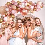 Rose Gold Balloon Garland Arch Kit, 140Pcs Nude Pastel Pink Metallic Gold White Balloons Gold and Rose Gold Confetti Balloons with Heart Foil Balloon for Wedding Bridal Birthday Party Decorations