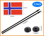 Norway Norwegian Deluxe Desk Flag Set Small Mini Miniature Norway Norwegian Table Desktop Flags With Solid Pole, Black Base and Spear Top(2 Pack)
