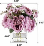 ENOVA FLORAL Artificial Flower Arrangement with Vase,Mixed Artificial Silk Peony Flower in Vase for Decoration Home Office, Wedding Centerpiece (Purple)