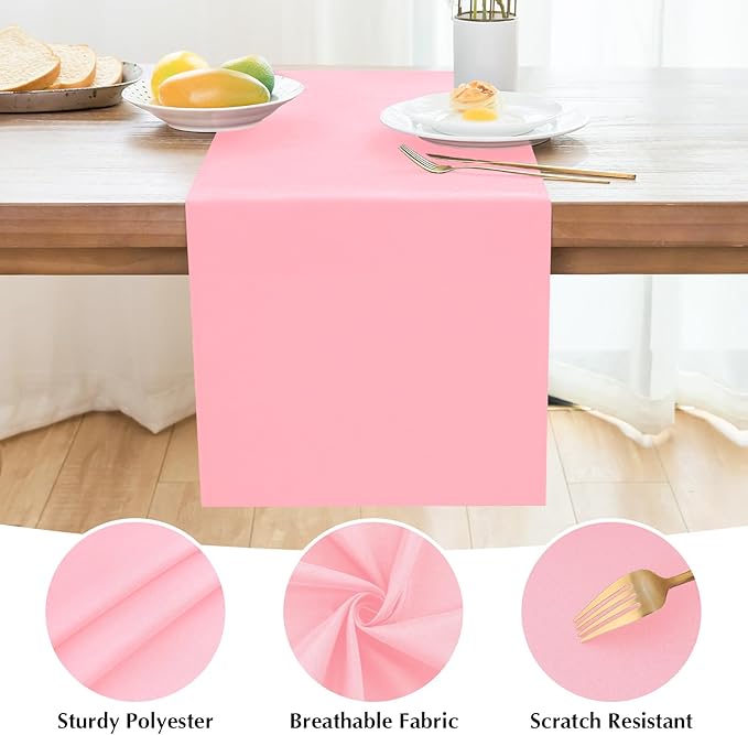 2 Pack Pink Small Short Table Runner 12 x 36 Inch Solid Color Runners Coffee Table Dresser for Daily Party Home Decoration