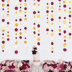 46 Ft Maroon Gold Party Decorations Burgundy Gold Beige Polka Dot Garland Hanging Paper Circle Dots Streamer for Maroon Garnet Graduation Birthday Anniversary Wedding Bridal Shower Party Supplies