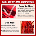 3 Pack 29 x108 Inch Red Foil Fringe Table Skirts Metallic Banner for Tinsel Streamer Garland Backdrop for Parade Floats Mother's Day, Graduate, Birthday, Wedding Party Decoration