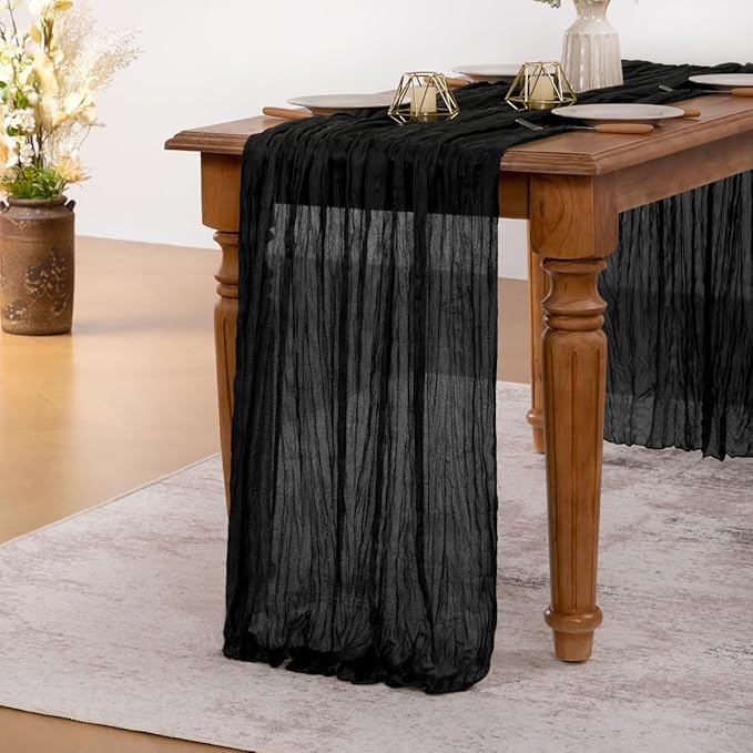 MLMW 4 Pack Halloween Table Runner Cheesecloth Black Boho Gauze Cheese Cloth 160 inch Rustic Sheer Table Runner 13.3ft for Party Wedding Baby Bridal Shower Birthday