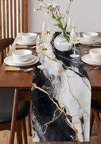 Black White Marble Cotton Linen Table Runner for Dining Kitchen, Wedding Outdoor Party Tablerunners Decoration, Nature Marble Crack Modern Art Dresser Scarf Coffee Tablecloth Runners 13x108 Inches