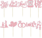 Ephlyn 30Pcs He Asked She Said Yes Cupcake Toppers Glitter Engagement Cupcake Toppers Diamond Ring Heart Love I Do Cupcake Picks for Engagement Wedding Party Cake Decorations Pink