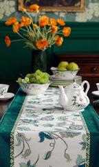 patdrea Designer Elegant French Floral Velvet Table Runner, Teal with Blossoms Pattern Table Mat, Decoration for Kitchen Dining Coffee Table Shelf Cabinet Banquet Thanksgiving,12"*87"