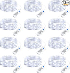 Minetom 12 Pack Fairy Lights Battery Operated String Lights, 8 Modes & Timer, 7ft 20LED White Waterproof Silver Wire Twinkle Lights, Firefly Starry Moon Lights for Mason Jars DIY Christmas Wedding
