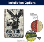 Funny Donkey "Are You Pooping?" Tin Sign - Vintage Bathroom Wall Décor, 8x12 Inches, Humorous Metal Sign for Indoor & Outdoor Use, Farmhouse-Style Wa