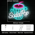 Soda Pop Neon Sign Drink Neon Lights Dimmable Beverage Cup LED Signs for Wall Business Sign Cocktail Neon Light Up Sign for Food Drink Restaurant Dessert Shop Bar Kitchen Decor