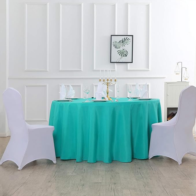 120 inch Round Tablecloth Washable Polyester Table Cloth Decorative Table Cover for Wedding Party Dining Banquet（120 inch,Turquoise）