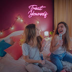 Wanxing Treat Yourself Neon Signs Pink Led Sign for Bedroom Wall Letter Neon Lights Wedding Signs Neon Room Decor for Birthday Gift Party Home Decor Bar