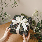 RUSPEPA Wild Flower Wrapping Paper Roll for Women Girls, Mini Roll, Elegant Black Floral Design Gift Wrap Paper Perfect for Birthday, Bridal Shower, Spring, Wedding, Mother's Day, 17 Inch x 16.4 Feet