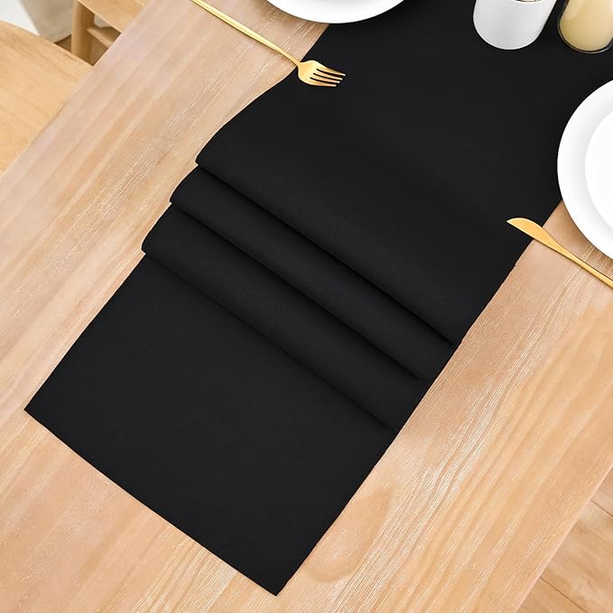 2 Pack Black Long Table Runner 12 x 108 Inch Solid Color Farmhouse Runners Coffee Table Dresser for Daily Party Home Decoration