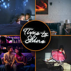 Time To Shine Neon Sign White Led Sign Time To Shine Neon Lights Decor for Lover Dimmable Letter Neon Wall Signs USB Powered with Switch Neon Signs for Wall Decor Party Wedding（16.5’’X10.2’’）
