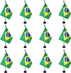 Brazil Desk Flag, 12 Pack Brazilian Table Office Flag with Black Solid Pole and Stand Base, International Country Flag, Festival Celebration, Classroom Meeting Desktop Decor (Brazil)