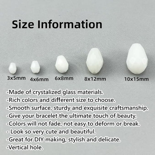 150pcs 4x6mm Teardrop Crystal Glass Beads for Jewelry Making, Faceted Vertical Hole Teardrop Glass Spacer Beads for Wind Chimes Bracelet Earring Necklace DIY Craft(White)