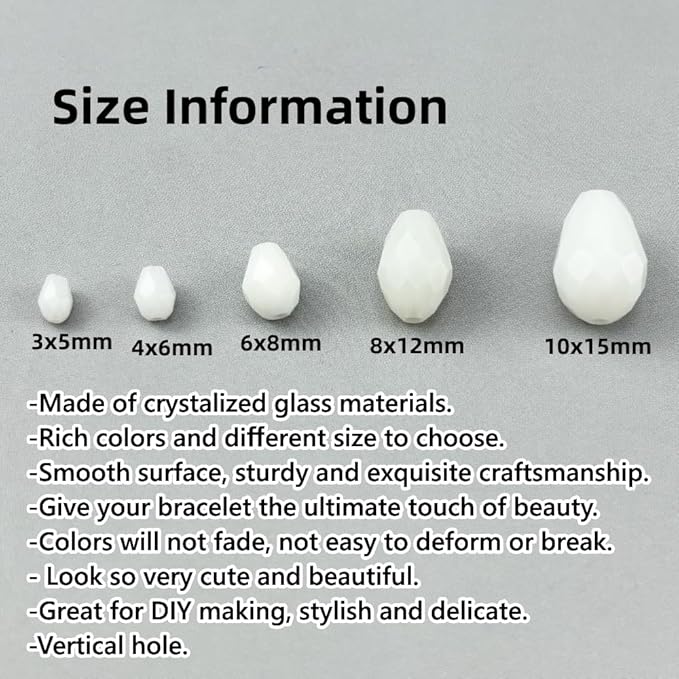 100pcs 8x12mm Teardrop Crystal Glass Beads for Jewelry Making, Faceted Vertical Hole Teardrop Glass Spacer Beads for Wind Chimes Bracelet Earring Necklace DIY Craft(White)