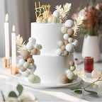 MIAHART Ball Cake Toppers Boho Grass Cake Topper Ball Cake Insert Decoration for Birthday Wedding Baby Shower Party Decorations Boho Themed Party Supplies (Khaki，white，ivory white)