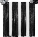 Poise3EHome 2ft x 8ft Black Sequin Photography Backdrop Curtains 2 Panels for Party Decoration, Black