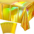 8 Pack Gold Iridescent Plastic Tablecloths Shiny Disposable Laser Rectangle Table Covers Holographic Foil Tablecloth Iridescent Party Decorations Birthday Bridal Wedding Christmas, 54 x 108 Inch