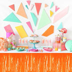 3 Pack 29 x108 Inch Macaron Orange Foil Fringe Table Skirts Metallic Banner for Tinsel Streamer Garland Backdrop for Parade Floats Mother's Day, Graduate, Birthday, Wedding Party Decoration