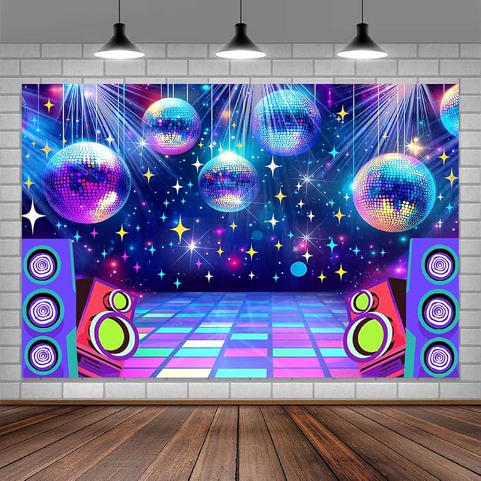 Dance Party Backdrop Retro 80s 90s Theme Stage Dance Ball Music Birthday Party Decoration DJ Photography Background 15 x 10 ft for Baby Shower Picture Photo Shoot Polyester Fabric,Multi1