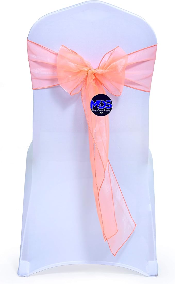 MDS Pack of 150 PCS Organza Chair Sashes Wider Dining Chair Bows Ribbon Tie Back for Wedding Party Birthday Bridal Shower Reception Event Banquet Home Chair Cover Decoration - Light Orange