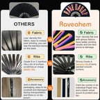 UV Glow Rave Fan, Bamboo Folding Clack Hand Fans Foldable for Men Women, Boots on the Ground Poping Fan for EDM Festival Line Dance Decoration, (Rave Daddy, Large 13")
