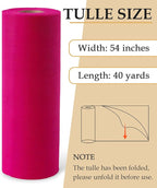 Fuchsia Tulle Fabric Roll, 54" x 40 Yards (120FT) Tulle for Wedding Decoration DIY Tutu Halloween Party Backdrop Baby Shower Table Skirts Gift Wrapping