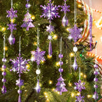 Lanpn 26 Pcs Christmas Ornaments Crystal Christmas Tree Decoration, Hanging Clear Acrylic Snowflake Icicle Drop Pendants for Xmas Winter Outdoor Indoor Party Decoration Purple