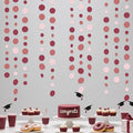 Burgundy Dusty Pink Decorations Circle Dot Garland Maroon Pink Hanging Polka Dot Streamer Banner for Wedding Birthday Bridal Shower Engagement Baby Shower Graduation Anniversary Garnet Party Supplies