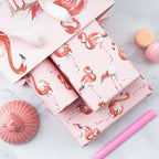 WRAPAHOLIC Reversible Flamingo Wrapping Paper - Mini Roll - 17 Inch X 33 Feet - Pink Flamingo Birthday Wrapping Paper Tropical Hawaii Design for Birthday, Holiday, Wedding, Baby Shower