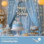 Baby Blue Tulle Backdrop Curtain with Lights String - 10x8ft Sheer Backdrop with 250 LEDs for Wedding, Baby Shower, Bridal Shower, Birthday Party Photo Shoot Background and Home Decorations