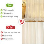 10ft x 10ft Ivory Chiffon Backdrop Curtain with Lights String for Parites Wedding Wrinkle Free Curtain Photo Backdrops Drapes for Baby Shower Birthday Party Home Decorations