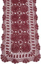 KEPSWET Cotton Handmade Crochet Lace Table Runner Wine Red Rectangle Coffee Table Dresser Decor (14x36 inch)