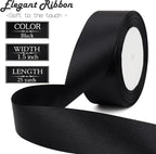 Black Solid Satin Ribbon 1-1/2 Inch 25 Yards Solid Polyester Fabric Ribbon for Gift Wrapping Wedding Christmas Baby Shower Birthday Party Decoration Handmade Immortal Flower Craft