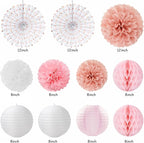 Pink White Rose-Gold Birthday Party-Decorations - 21pcs Happy Banner, Paper Lanterns,Tissue Pom Poms Flower Fan,Honeycomb Ball,Swirl Streamers Garland Supplies Decor Girls Women Huglony