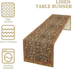 Vintage Boho Floral Table Runner, Rustic Country Farmhouse Orange Yellow Black Retro Flower Pattern for Home Kitchen Table Decor Dining Coffee Room Party Decor 13x60in