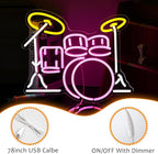 Drum Kit Neon Sign Dimmable Multicolored Led Neon Light for Wall Decor Drum Kit Shape Neon Light Sign USB Powered Led Neon Signs for Bar Live Music Music Studio Party Decoration