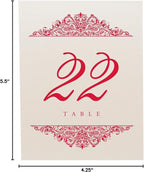 Paisley Wedding Table Numbers (Select Color/Quantity), Champagne, Ruby Red, 1-40, Double Sided, Tent or Use in a Stand, Great for Parties & Restaurants - Made in the USA