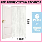 6 Pack Macaron White Foil Fringe Curtains Backdrop, 3.28 x 8.2 Ft Metallic Streamers Tinsel Curtains Background for Photo Booth, Birthday, Weddings, Carnivals, Graduation, Themed Party Decorations