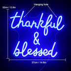 Thankful and Blessed Neon Sign Thanksgiving Led Sign Blessed Neon Lights Blue Light up Sign USB Powered Switch Neon Signs for Wall Decor for Wedding Decoration Birthday Party Girls Decor