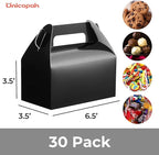 UnicoPak 30 Pack Black Gable Treat Boxes, Party Favor Boxes, Gift Boxes for Kids, for Snacks, Candy, Toys, Birthday Party, Wedding, Halloween, Christmas – 6.5x3.5x3.5 Inches
