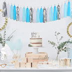 Royal-Light Blue Silver Party Decorations - 30pcs Tissue Pom Poms Streamers,Birthday Tassel Garland Banner,Graduation Wedding Engagement Baby Bridal Shower Decor Ouruola